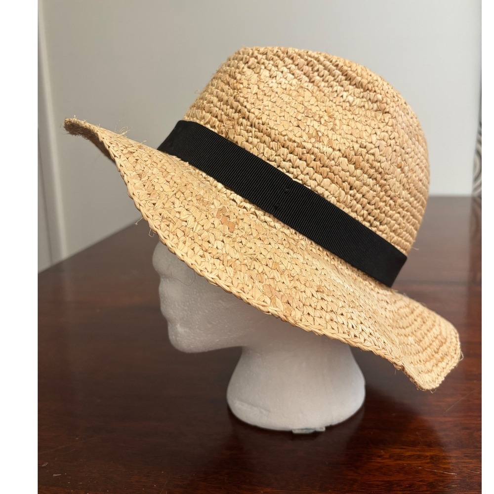 J.Crew Womens Packable Straw Hat Size M/L Wide Brim Coastal Travel Preppy